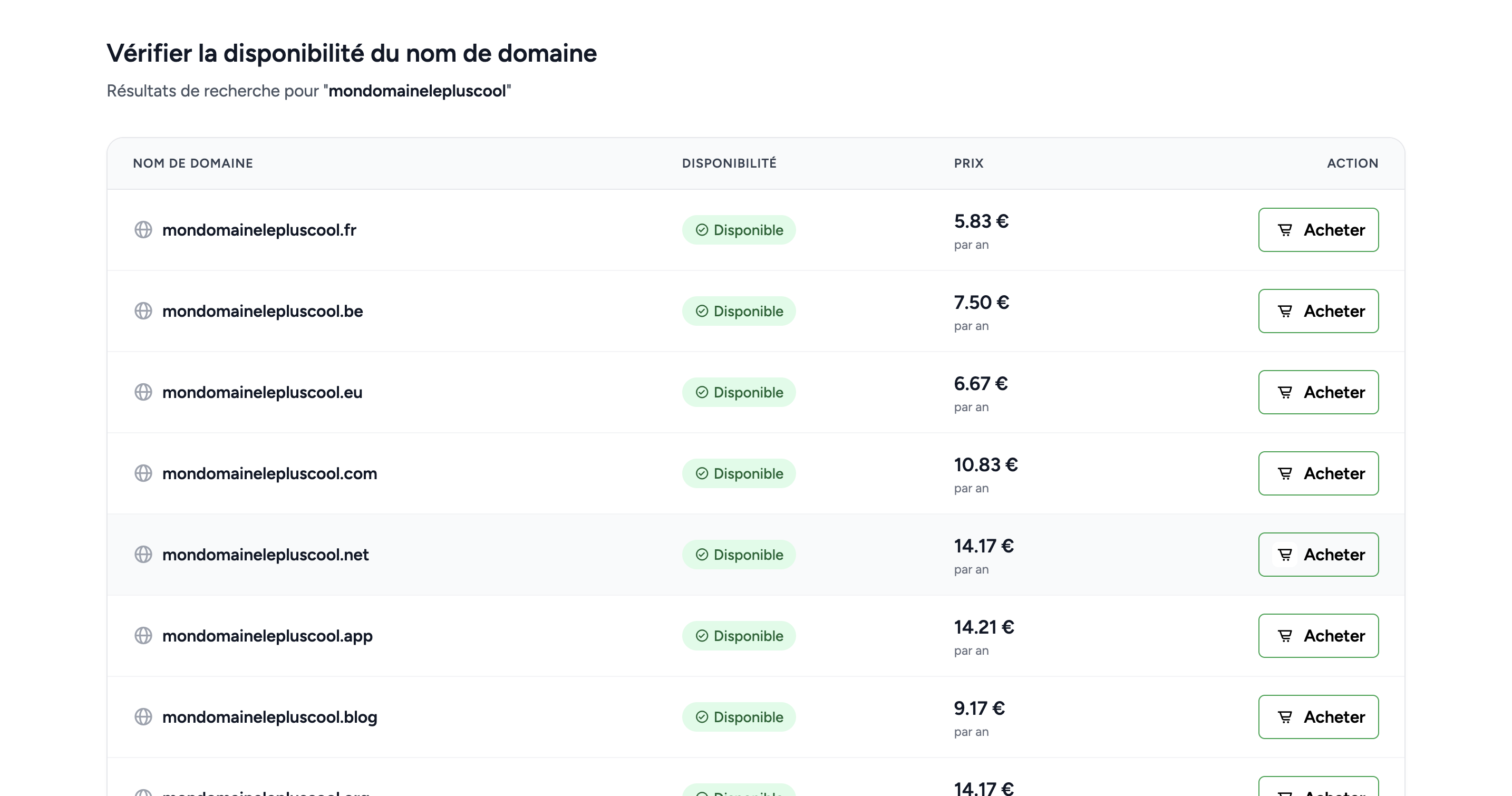 Recherche de nom de domaine