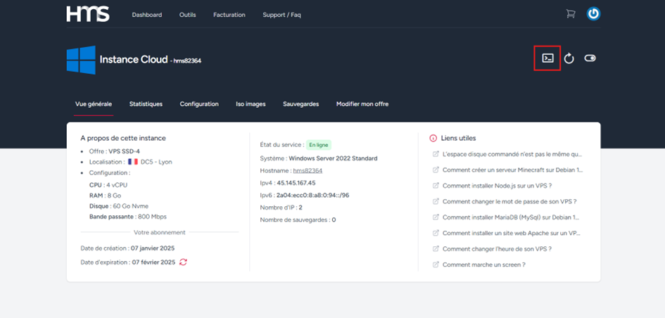 Interfaccia gestione VNC
