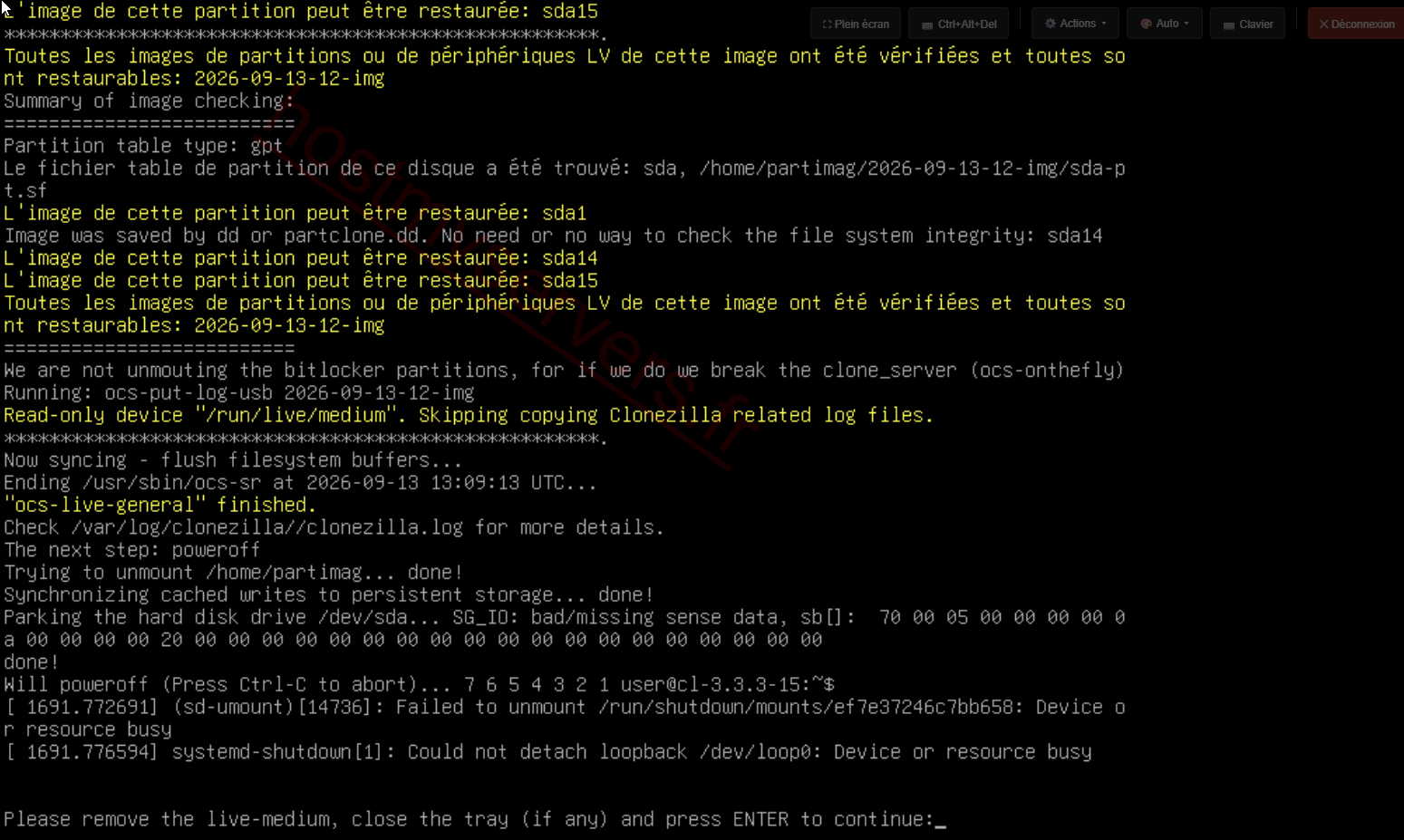 Fine del backup e spegnimento del VPS