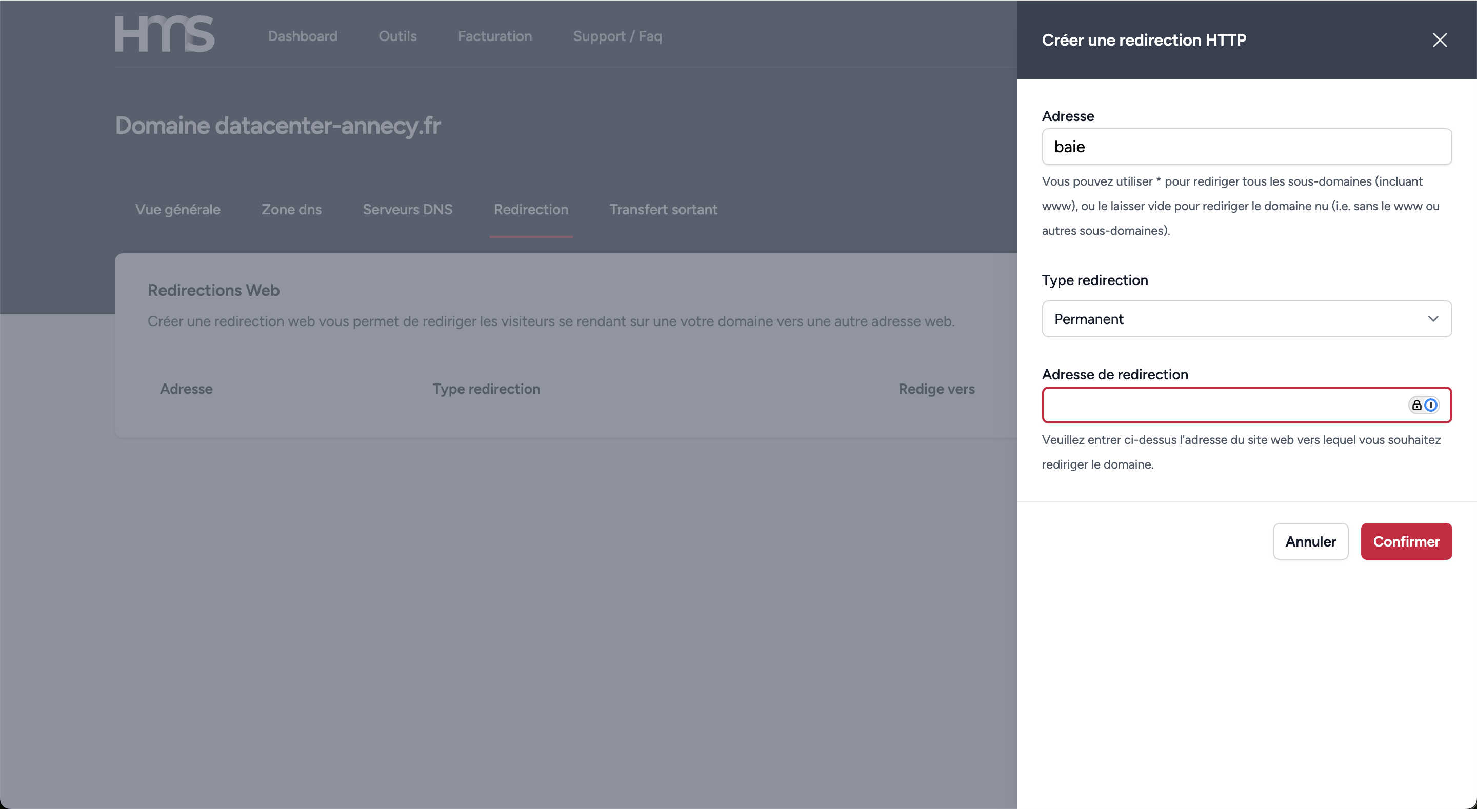 Configurazione reindirizzamento
